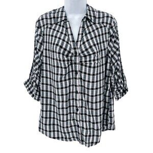 BeachLunchLounge Urban Outfitters Plaid Gingham Button Down Ruched Sleeve Top